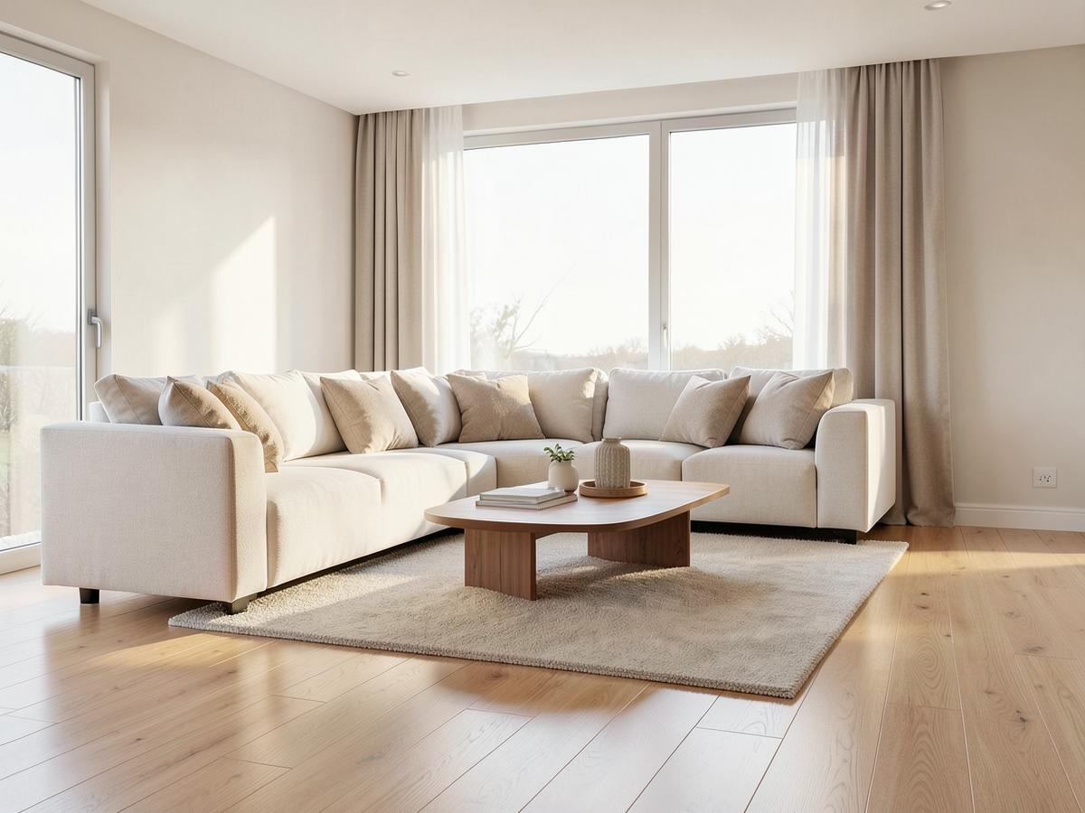 Bright, freshly cleaned living room with wood floors